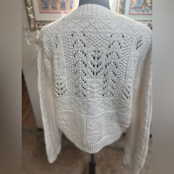 J. CREW CABLE KNIT FISHERMAN ALPACA BLEND TEXTURED WHITE CREWNECK SWEATER SZ L - Picture 4 of 11